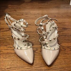 Studded Beige Strappy Rockstud heels